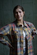 Milwaukee Leather MNG21614 Women's Gray and Red with Yellow Long Sleeve Cotton Flannel Shirt