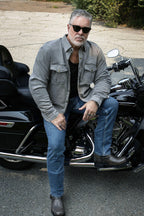 Milwaukee Leather MPM1621 Men's Grey CE Armored Long Sleeve Motorcycle Riders Shirt w/ Reinforced w/ Aramid Fibers