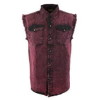 Milwaukee Leather Men's 'Iron Wash - Crimson' Magenta Sleeveless Shirt - Cotton Button Up Shirt - MDM11677