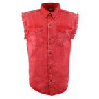 Milwaukee Leather Men's 'Iron Wash - Redline' Red Sleeveless Shirt - Cotton Button Up Shirt - MDM11681