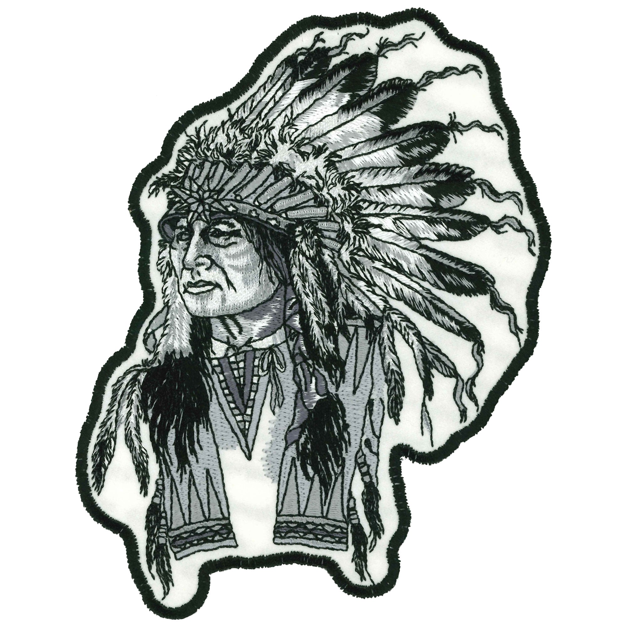 Hot Leathers Embroidered Patch Indian Chief Black/White 4"W 6"H PCA5204