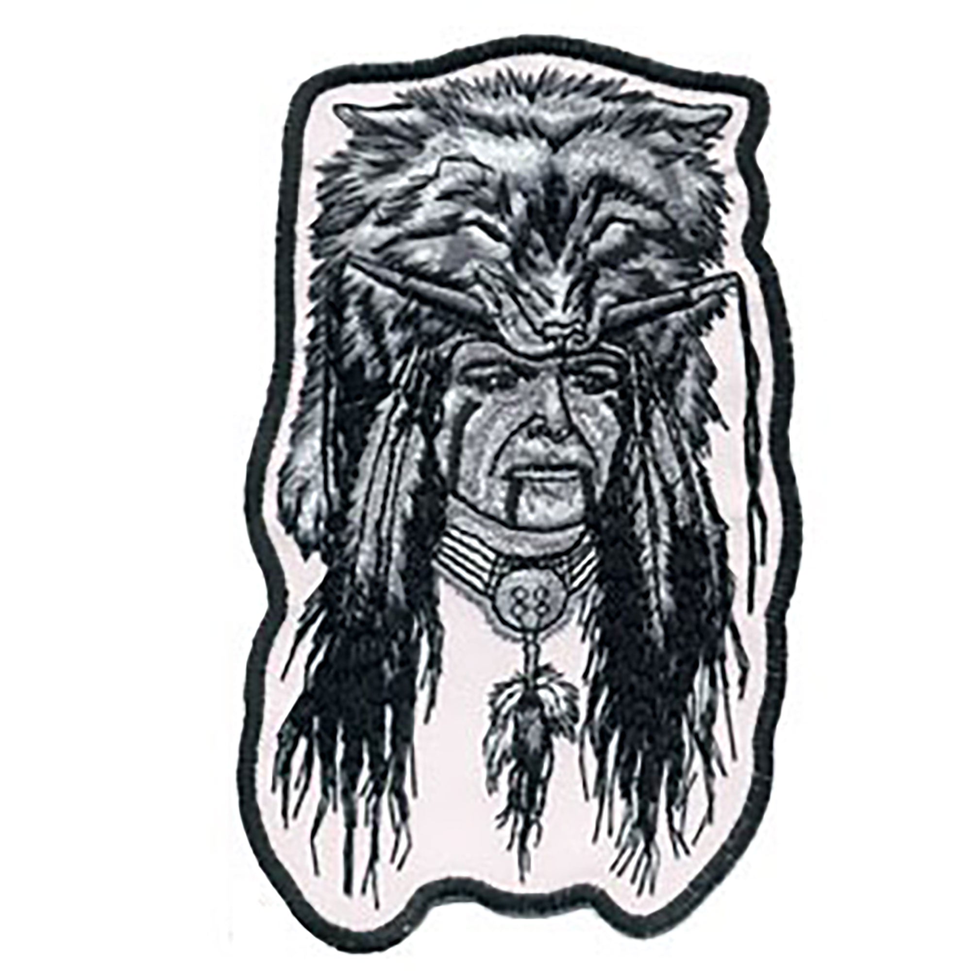 Hot Leathers Embroidered Patch Indian Warrior Black/White 3W 6H PCA5214