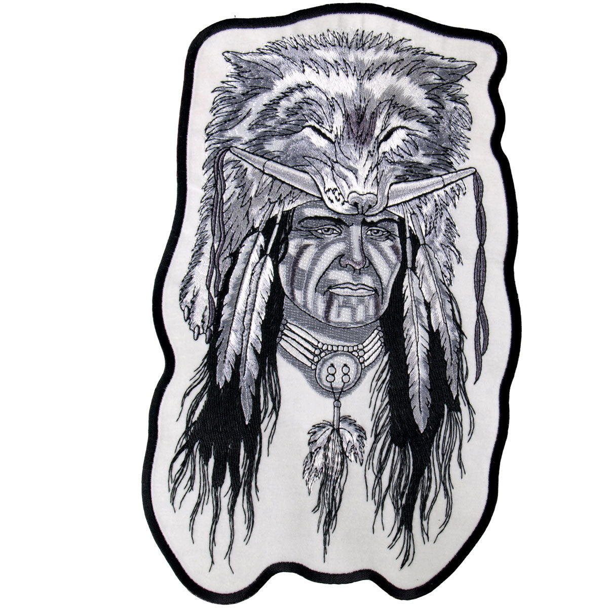 Hot Leathers Embroidered Patch Indian Warrior Black/White 6W 10H PCA5218