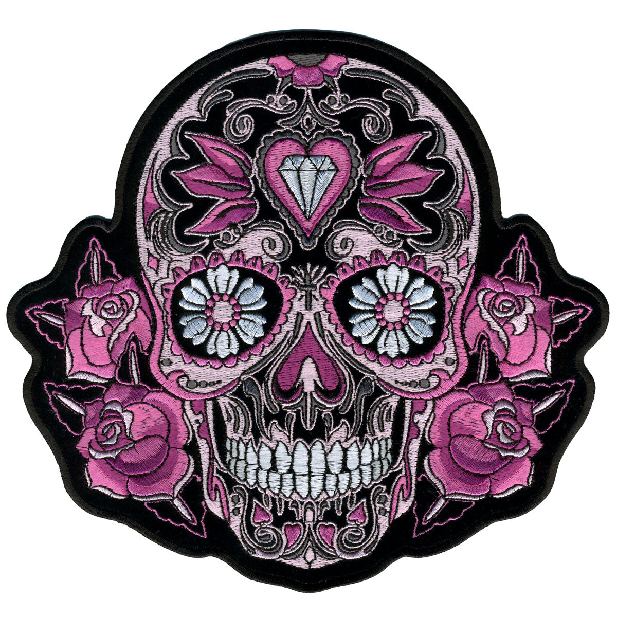 Hot Leathers Embroidered Patch Colorful Sugar Skull 8" PPA6967