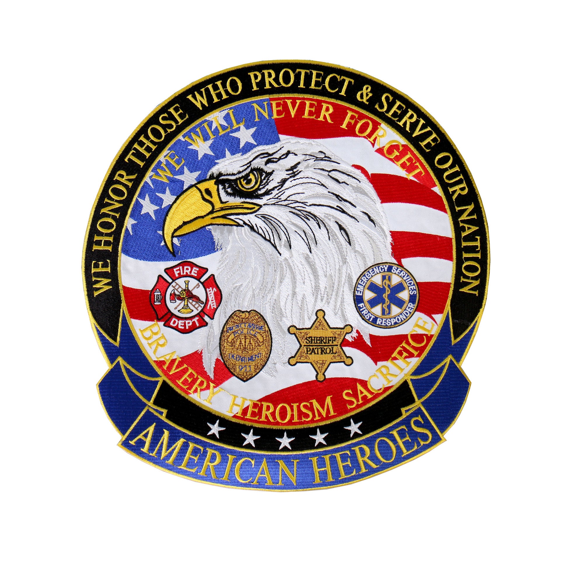 Hot Leathers American Heroes Embroidered Patch - 12" W x 13" H - Iron-On or Sew-On - PPE1289