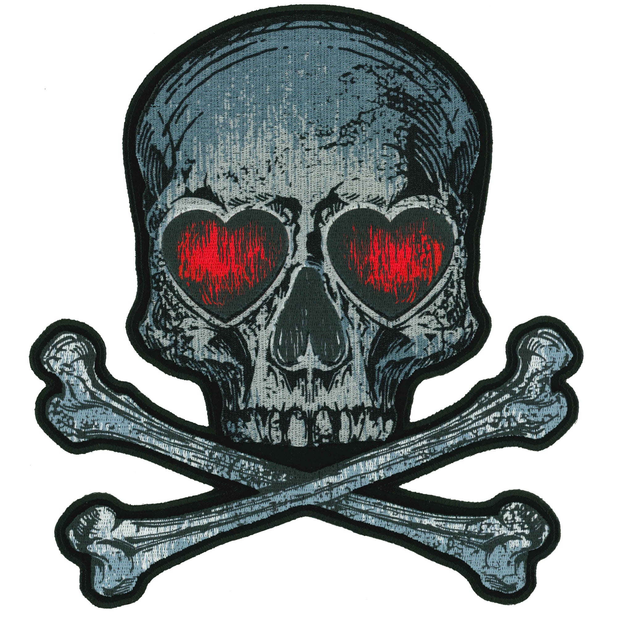 Hot Leathers Skull Bones Heart Eyes Embroidered Patch - Iron-On or Sew-On - PPQ2139
