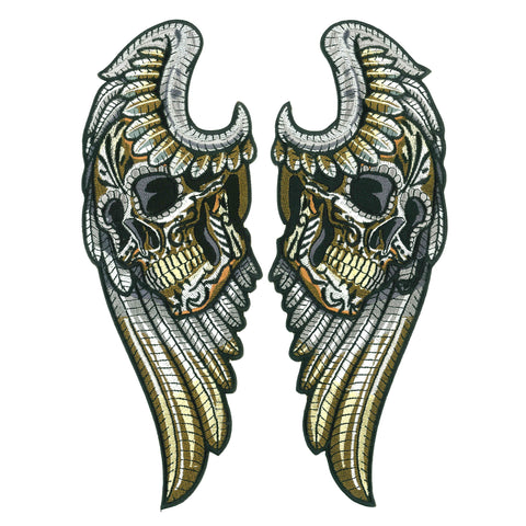 Hot Leathers ANGEL WINGS SKULL 10" 7.8 x 9.6" Embroidered Patch