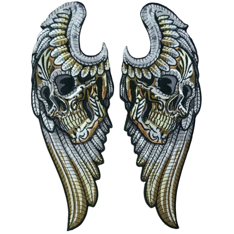 Hot Leathers ANGEL WINGS SKULL 14" 11 x 13.5" Embroidered Patch