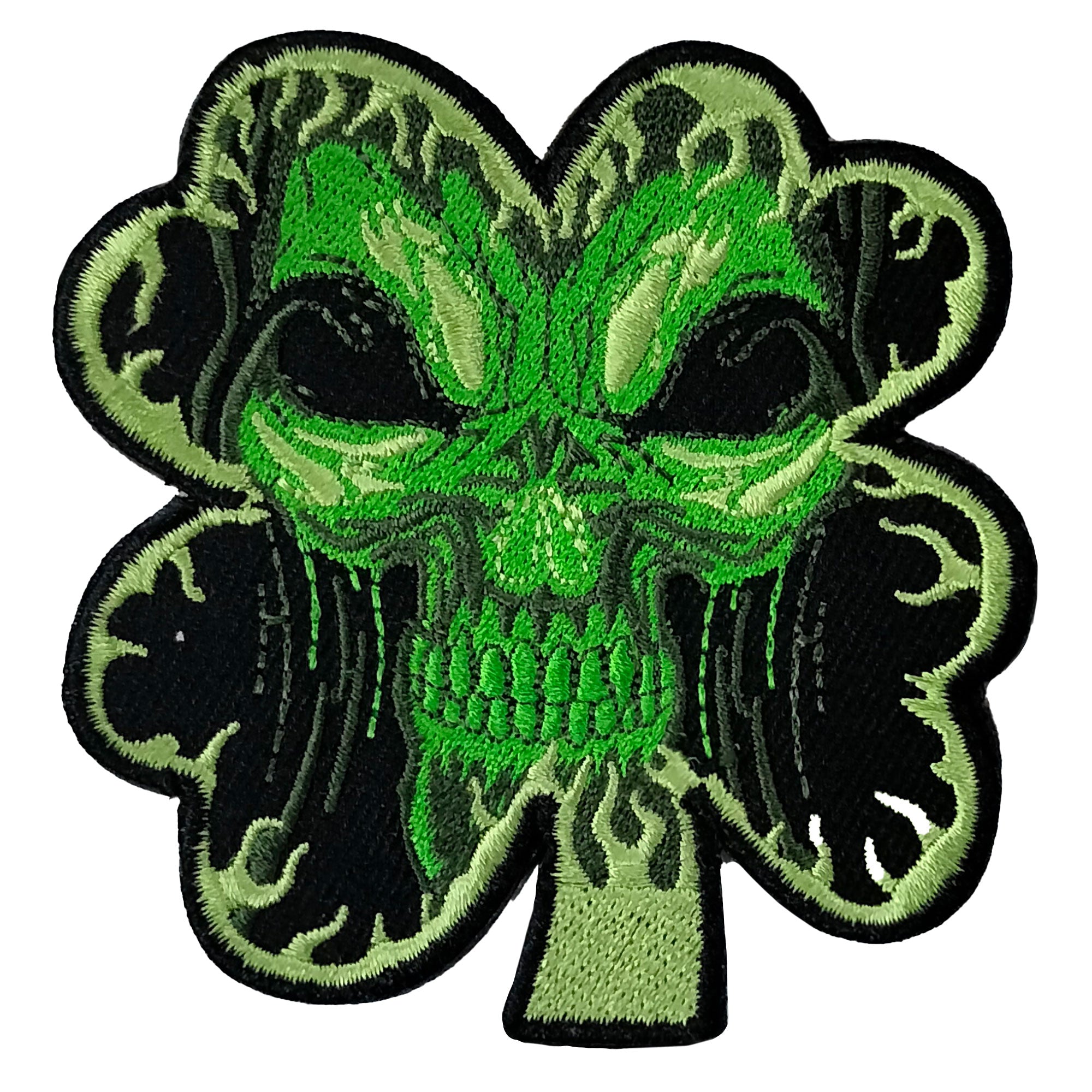 Hot Leathers Clover Skull Embroidered Patch - 3" x 3" - Iron-On or Sew-On - PPQ2850