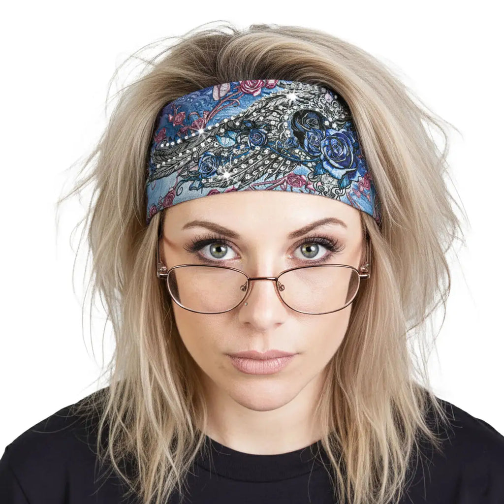 Hot Leathers Bling Bands Angel Roses Rhinestone Crystal Headband Wraps RWC2001