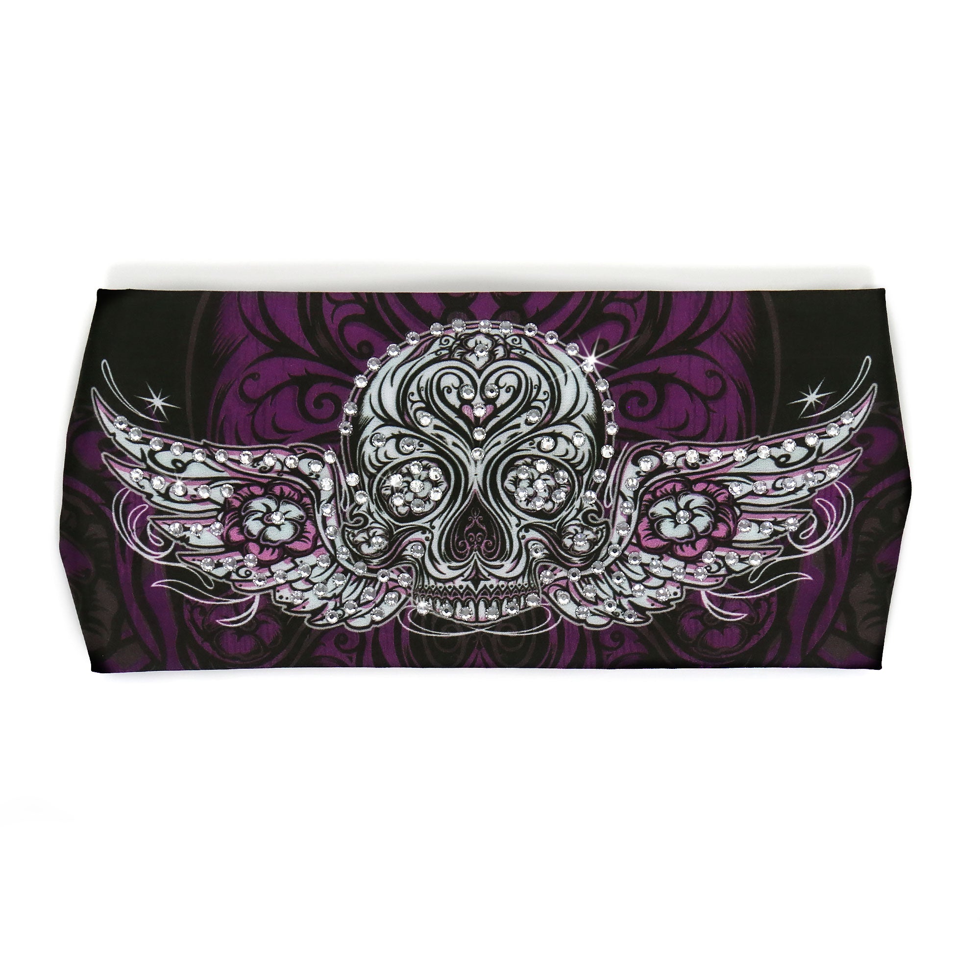 Hot Leathers Bling Bands Antique Sugar Skull Rhinestone Crystal Headband Wraps RWC2003