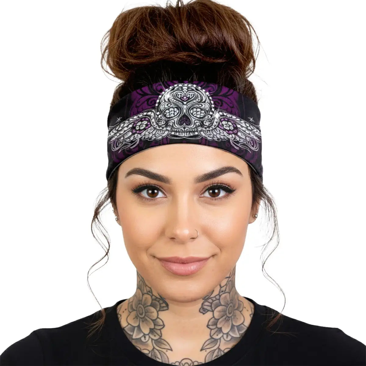 Hot Leathers Bling Bands Antique Sugar Skull Rhinestone Crystal Headband Wraps RWC2003