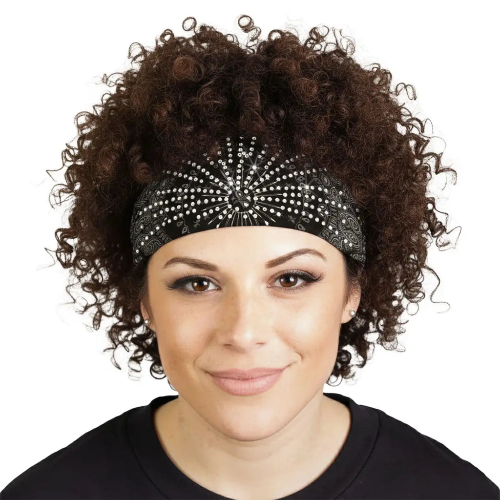 Hot Leathers Bling Bands Black Bandana Rhinestone Crystal Headband Wraps RWC2004