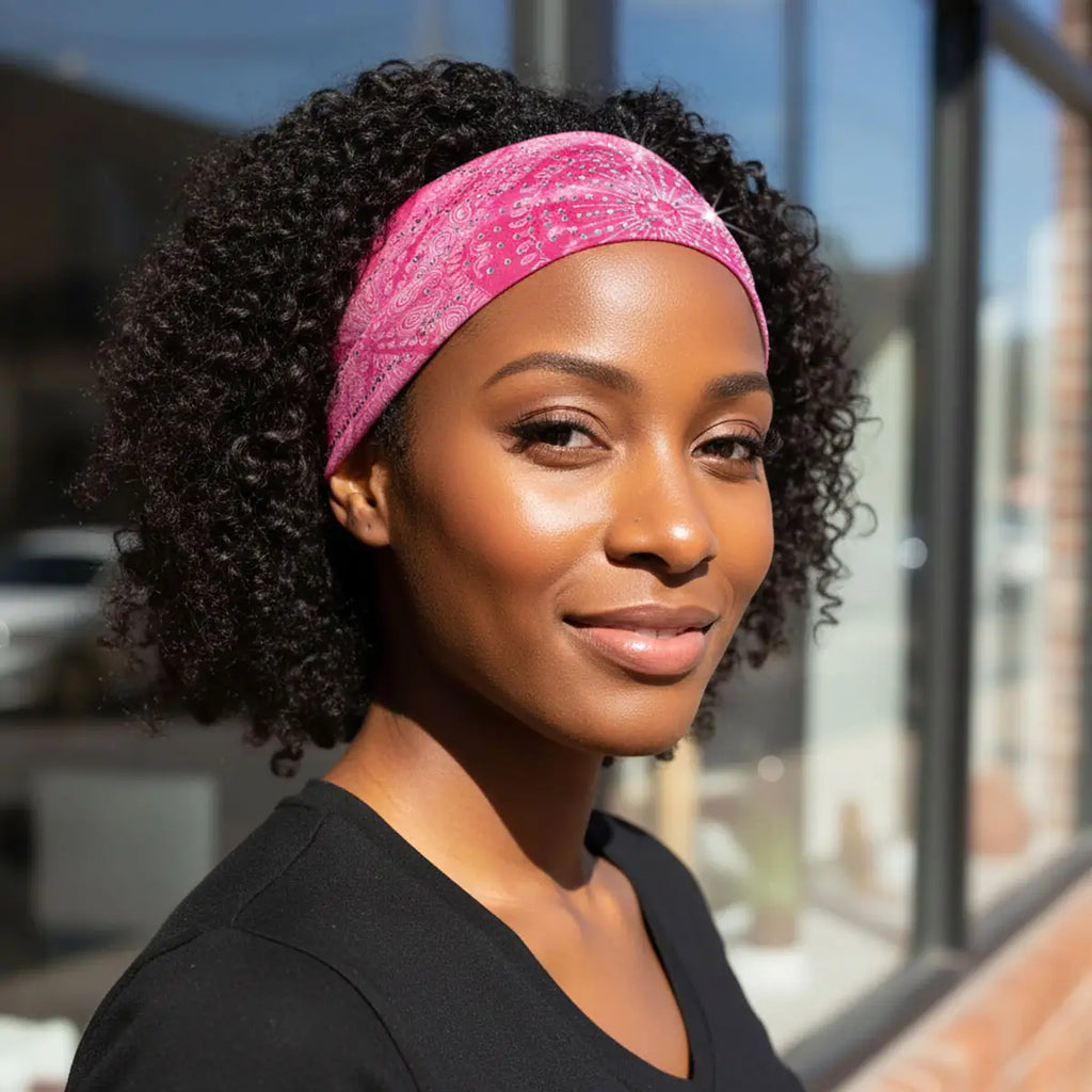 Hot Leathers Bling Bands Pink Bandana Rhinestone Crystal Headband Wraps RWC2005