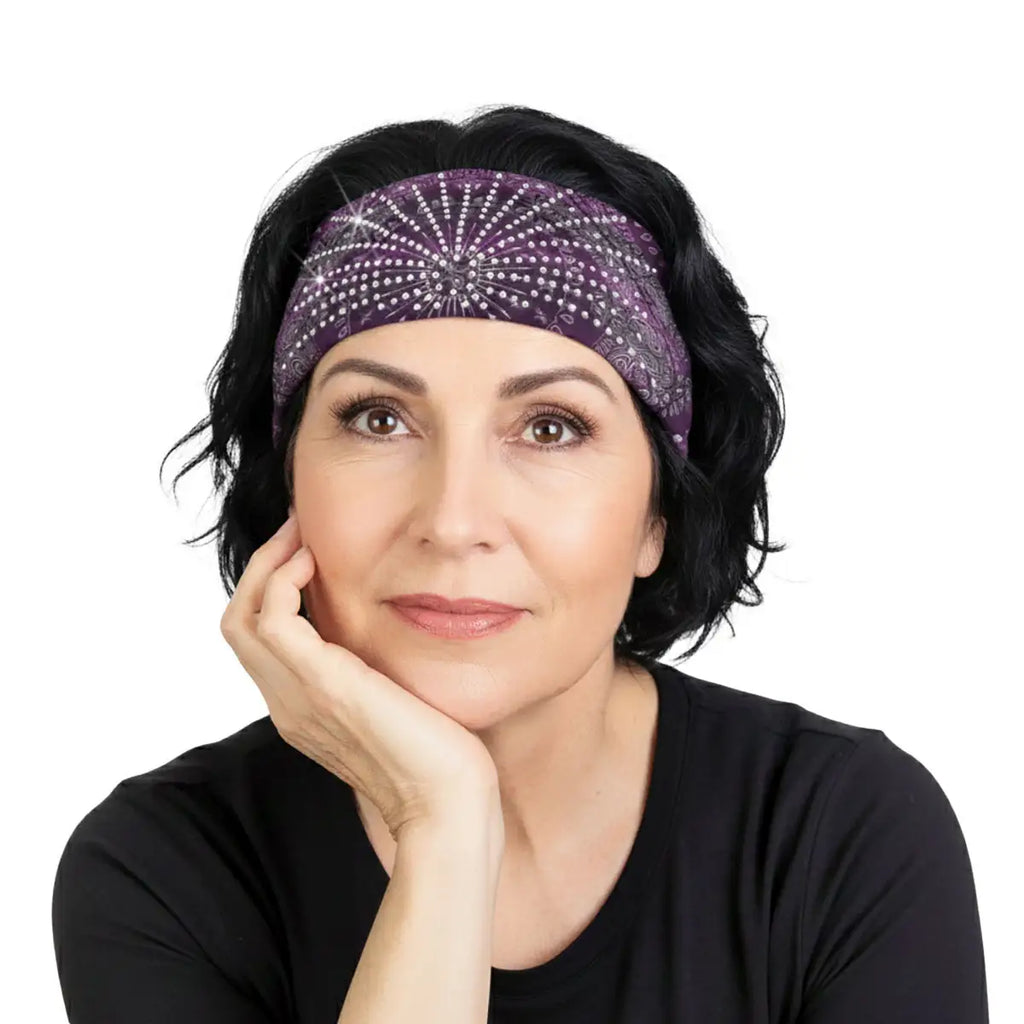 Hot Leathers Bling Bands Purple Bandana Rhinestone Crystal Headband Wraps RWC2006