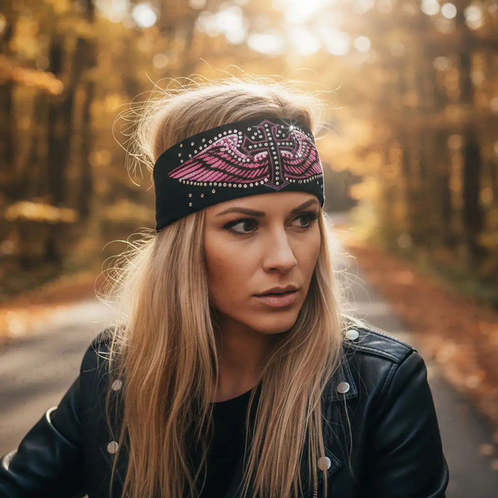 Hot Leathers Bling Bands Cross Wings Alt Rhinestone Crystal Headband Wraps RWC2017