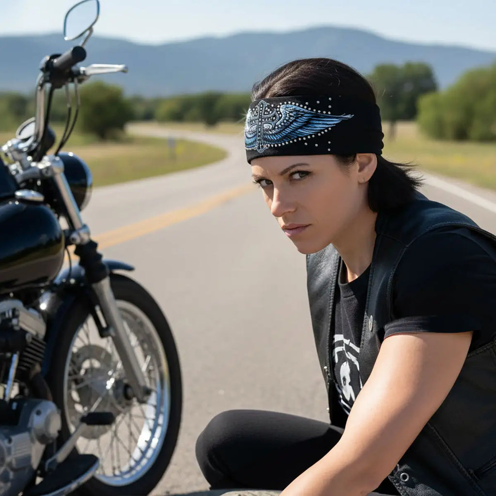 Hot Leathers Bling Bands Cross Wings Rhinestone Crystal Headband Wraps RWC2018