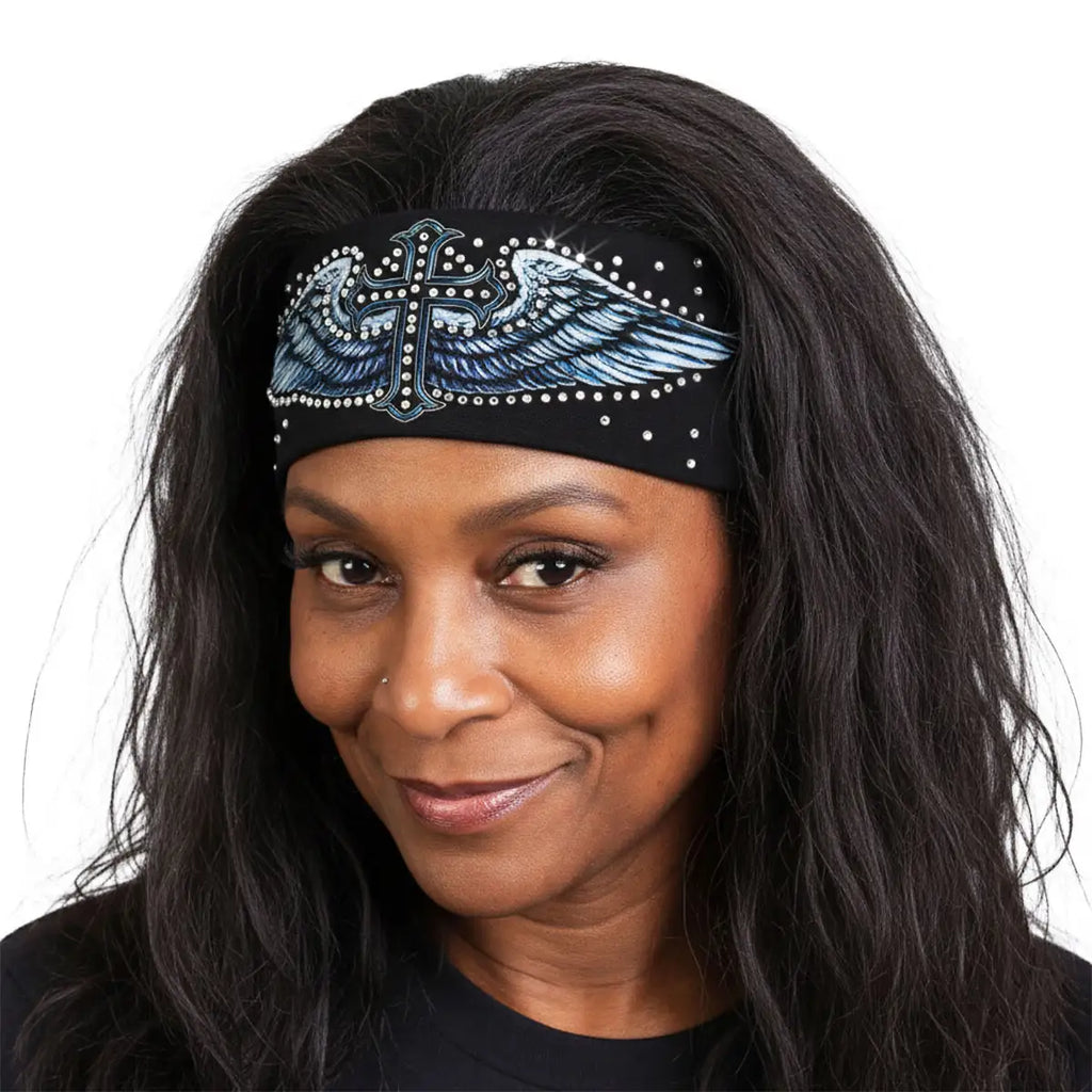 Hot Leathers Bling Bands Cross Wings Rhinestone Crystal Headband Wraps RWC2018
