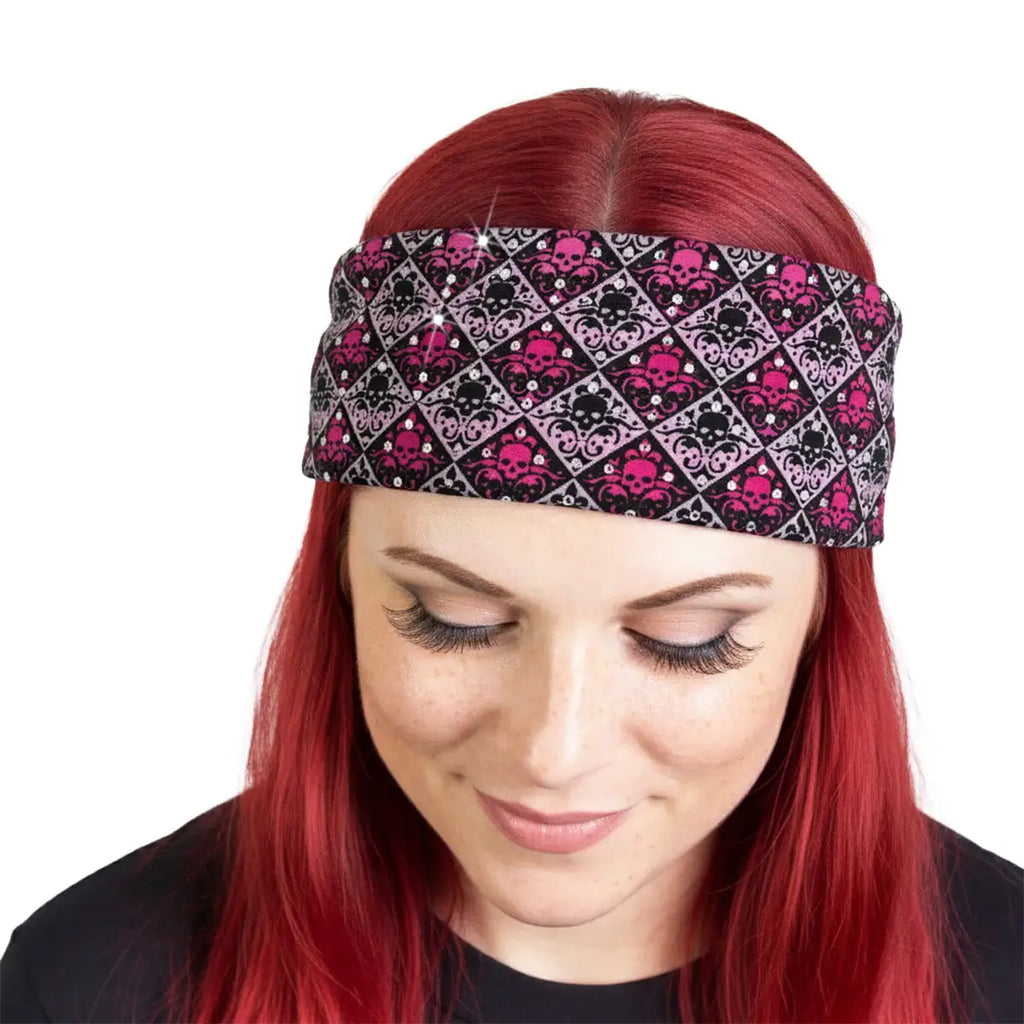Hot Leathers Bling Bands Fleur De Skull Rhinestone Crystal Headband Wraps RWC2022