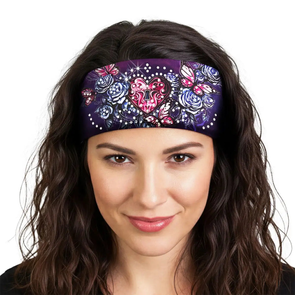 Hot Leathers Bling Bands Heart Lock Rhinestone Crystal Headband Wraps RWC2025