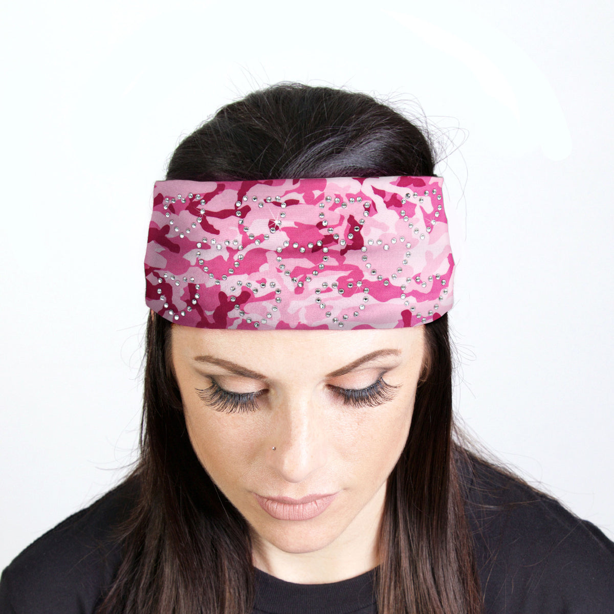 Hot Leathers Bling Bands Pink Camo Rhinestone Crystal Headband Wraps RWC2032