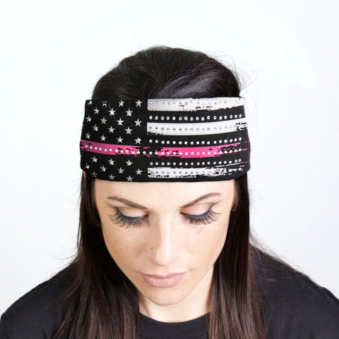 Hot Leathers Bling Bands Pink Flag Rhinestone Crystal Headband Wraps RWC2033