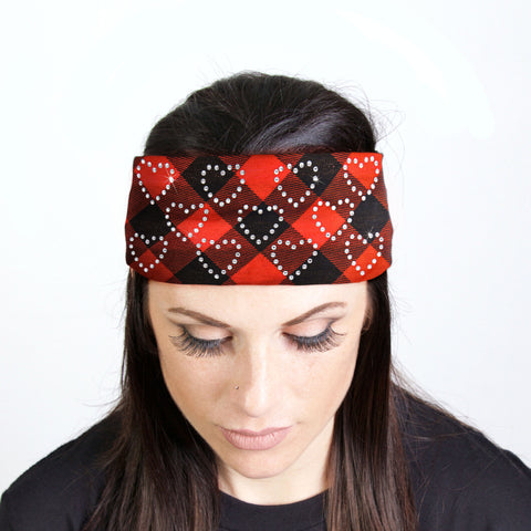 Hot Leathers Bling Bands Plaid Red Rhinestone Crystal Headband Wraps RWC2034