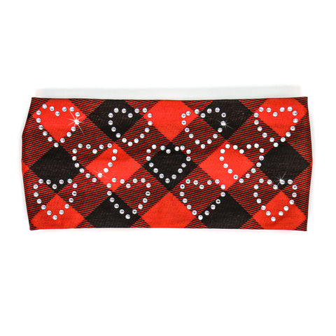 Hot Leathers Bling Bands Plaid Red Rhinestone Crystal Headband Wraps RWC2034