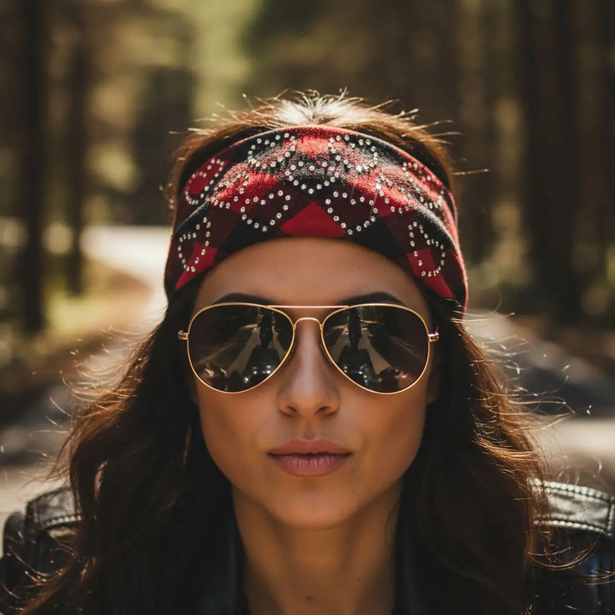 Hot Leathers Bling Bands Plaid Red Rhinestone Crystal Headband Wraps RWC2034