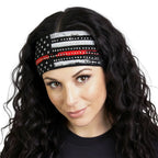 Hot Leathers Bling Bands Red Flag Rhinestone Crystal Headband Wraps RWC2036