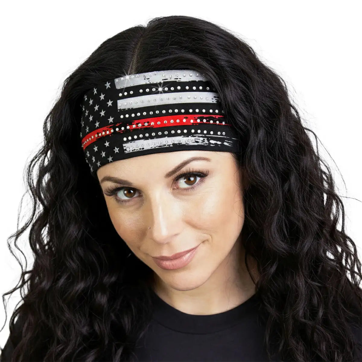 Hot Leathers Bling Bands Red Flag Rhinestone Crystal Headband Wraps RWC2036