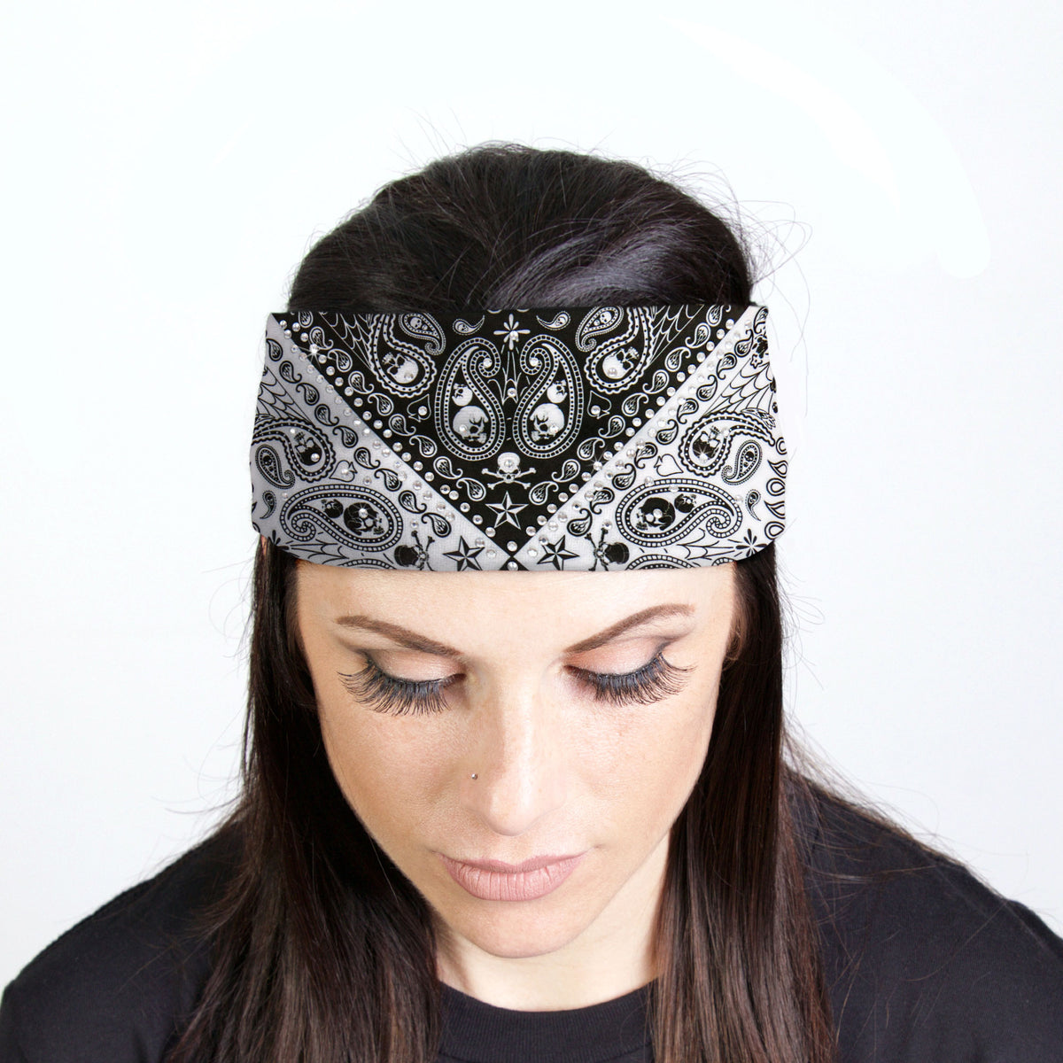 Hot Leathers Bling Bands Skull Paisley Chvrn Rhinestone Crystal Headband Wraps RWC2042