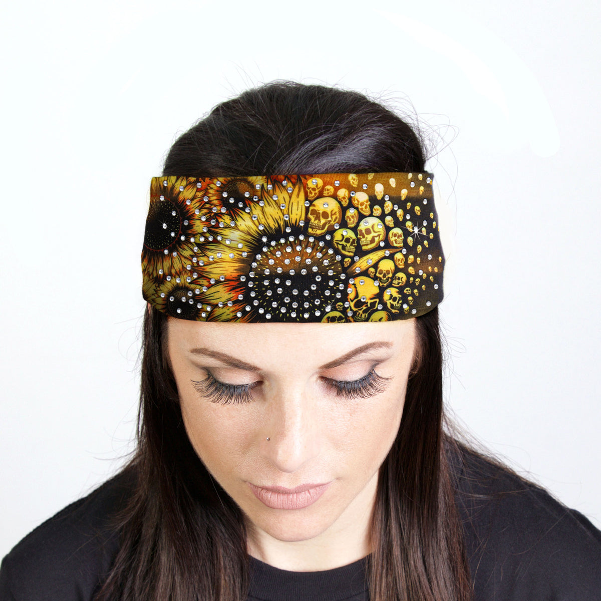 Hot Leathers Bling Bands Sunflower Skulls Rhinestone Crystal Headband Wraps RWC2045