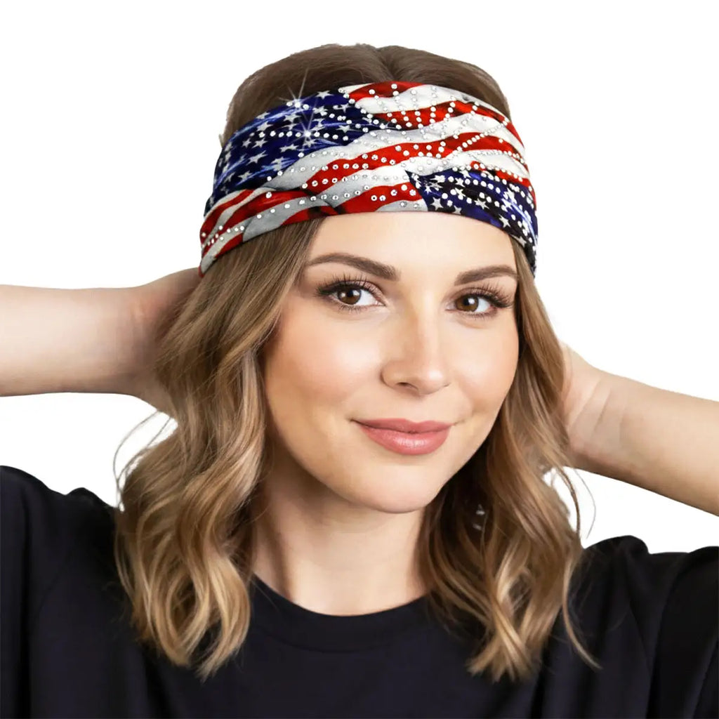 Hot Leathers Bling Bands Waving Flag Rhinestone Crystal Headband Wraps RWC2048