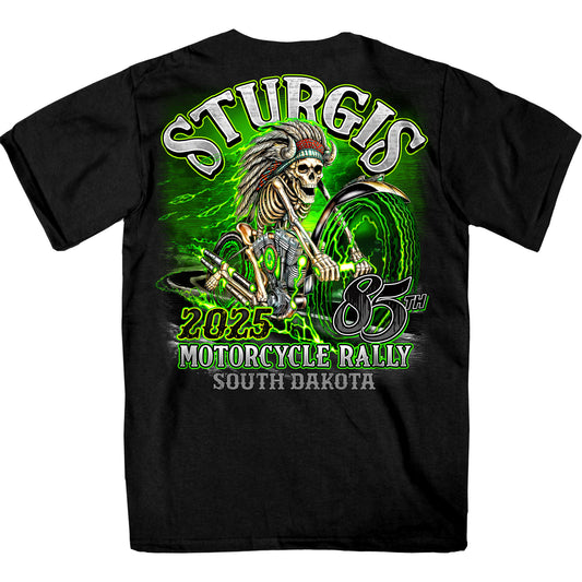 2025 Sturgis Motorcycle Rally Skeleton Chief Black Men's T-Shirt