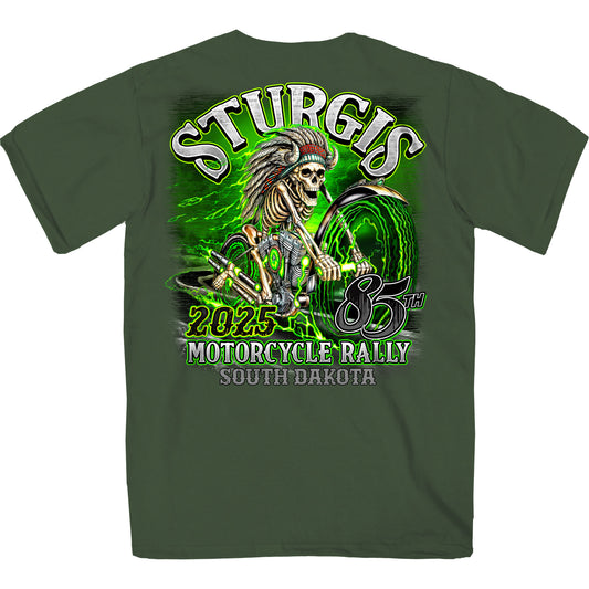 2025 Sturgis Motorcycle Rally Skeleton Chief Military Green Men's T-Shirt