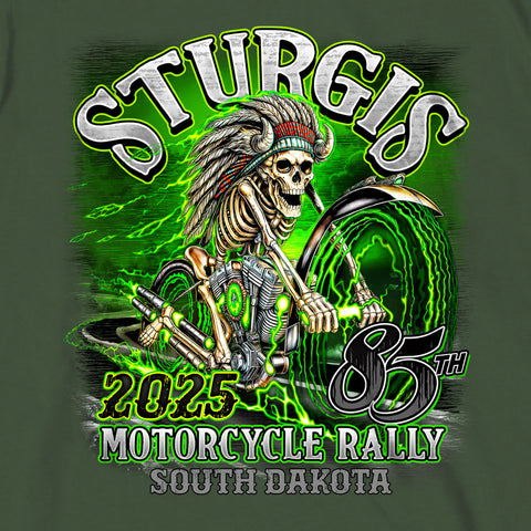 2025 Sturgis Motorcycle Rally Skeleton Chief Military Green Men's T-Shirt