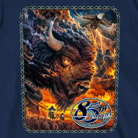 2025 Sturgis Motorcycle Rally American Bison Navy SS T-Shirt SPB1189