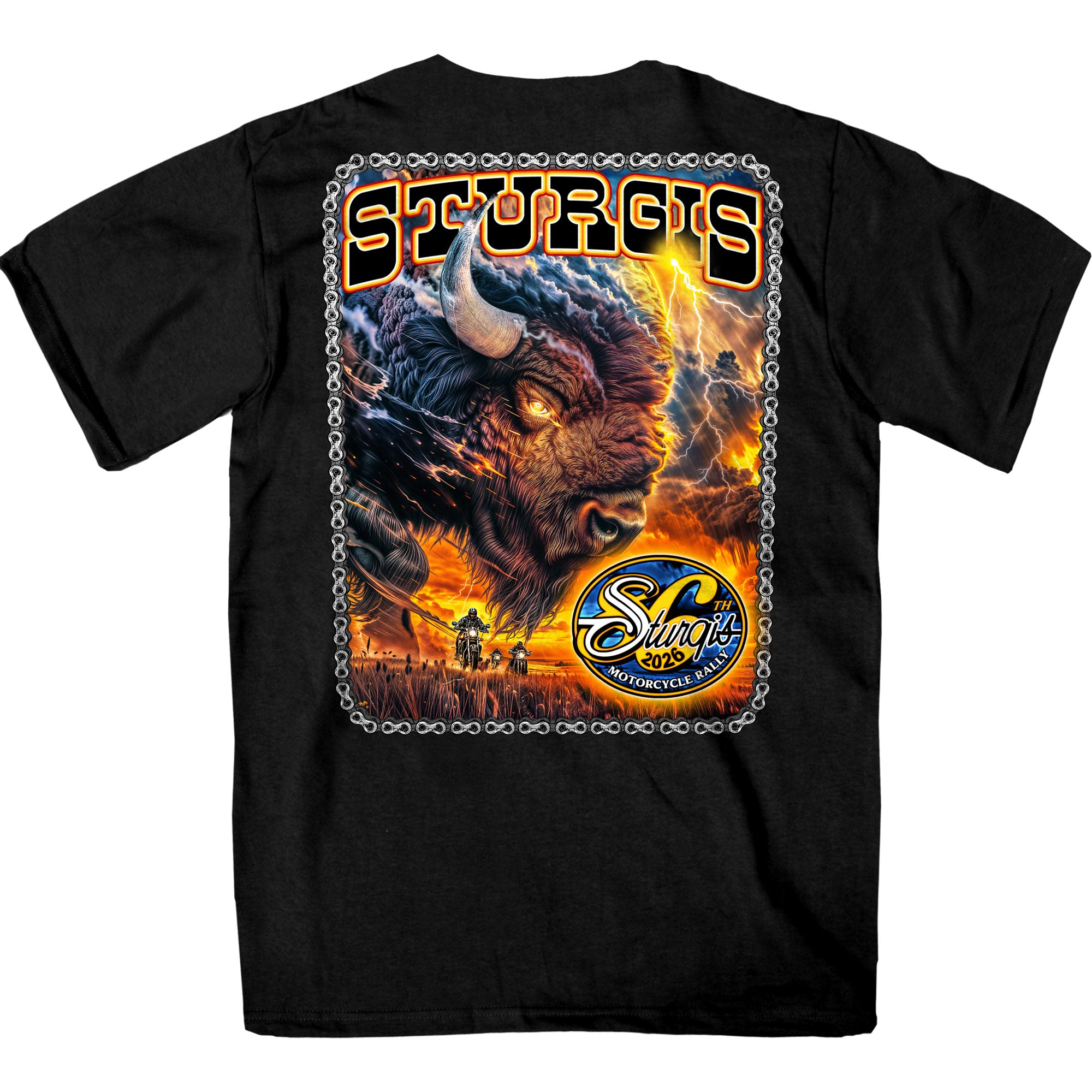 2026 Sturgis Motorcycle Rally American Bison Black SS T-Shirt SPB1207