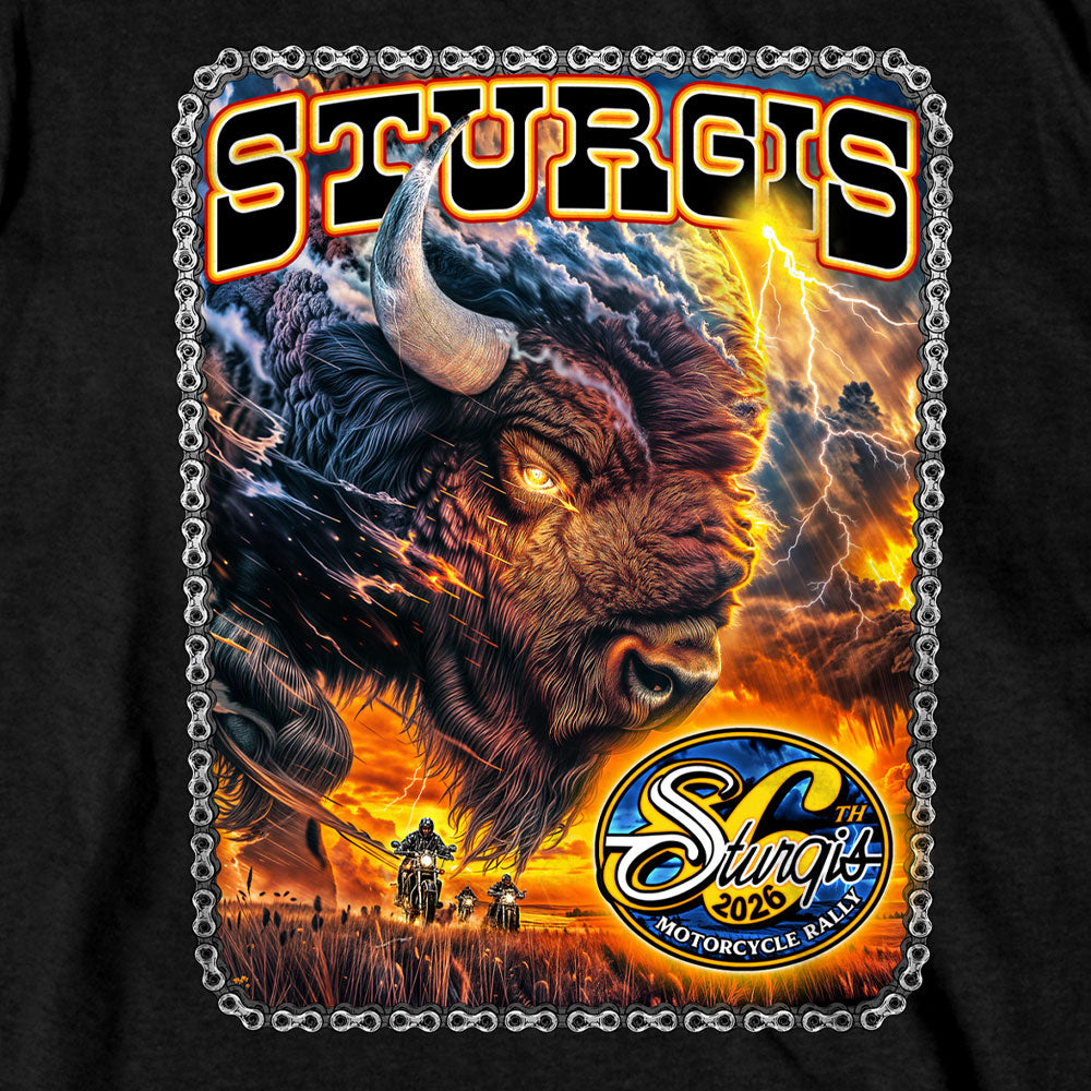 2026 Sturgis Motorcycle Rally American Bison Black SS T-Shirt SPB1207