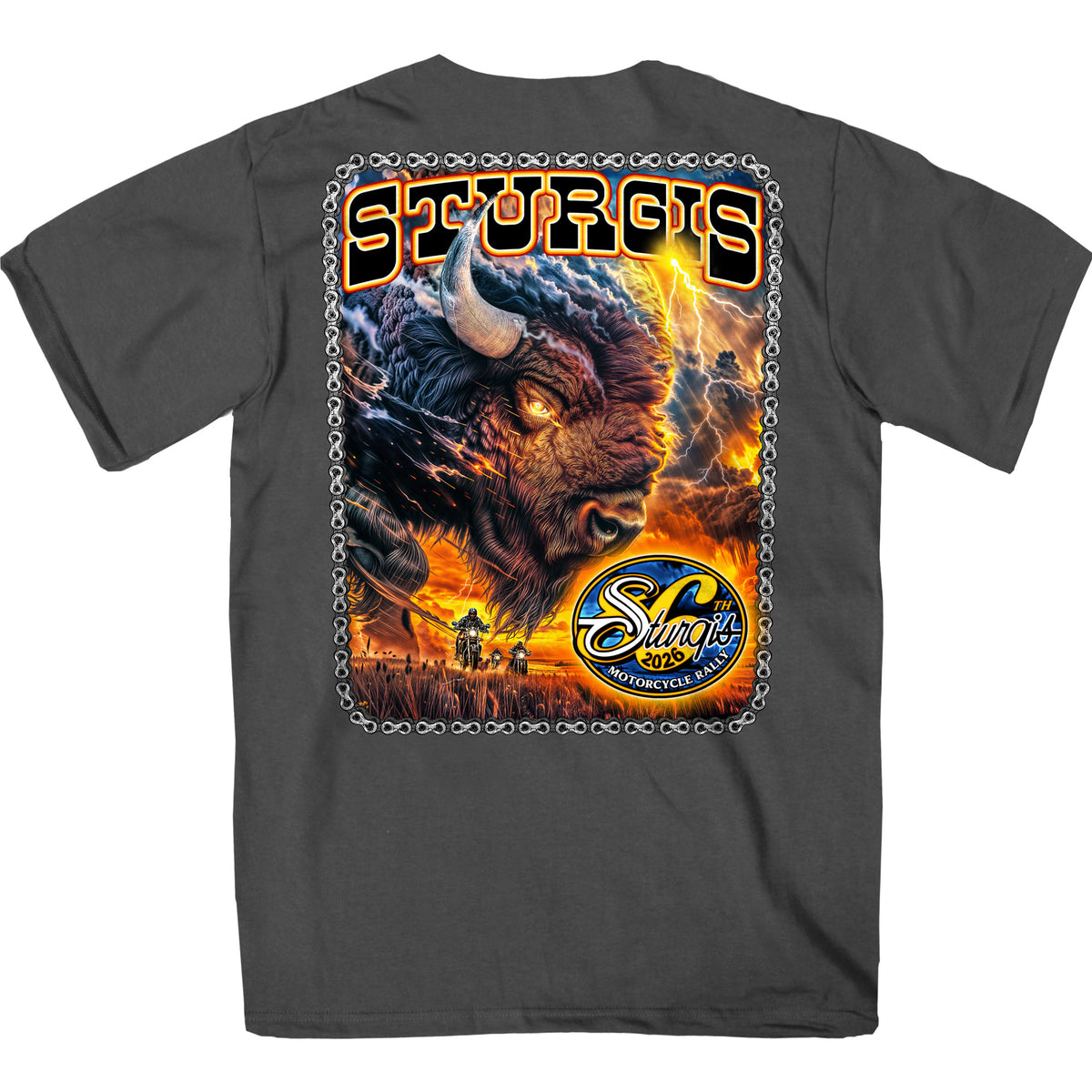 2026 Sturgis Motorcycle Rally American Bison Mens Charcoal SS T 