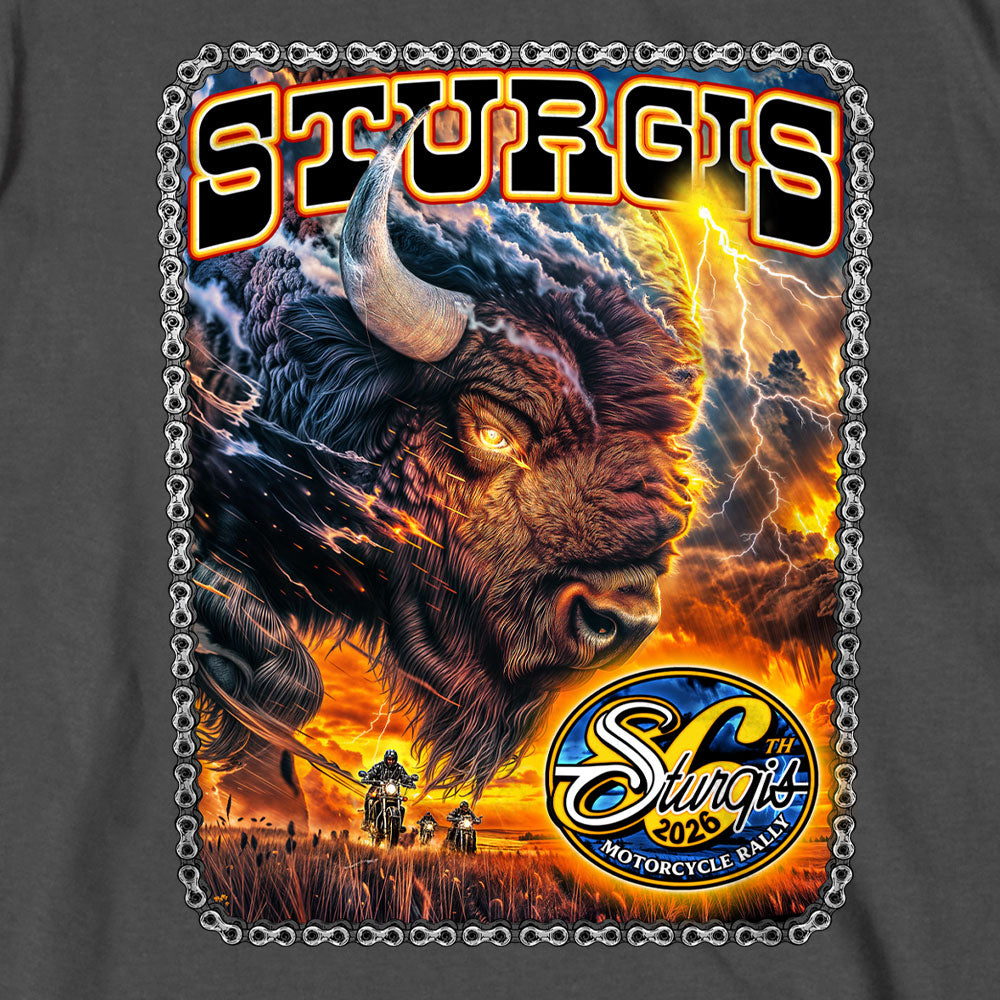 2026 Sturgis Motorcycle Rally American Bison Mens Charcoal SS T-Shirt SPB1208