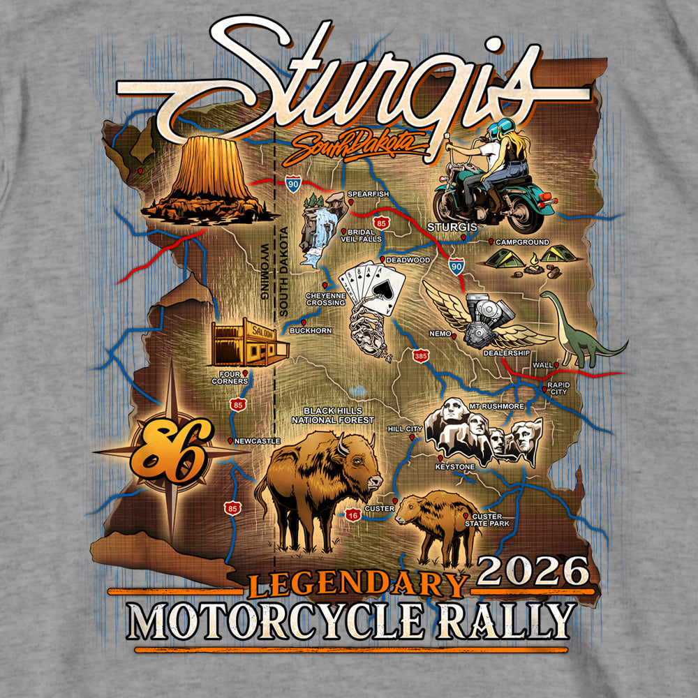 2026 Sturgis Motorcycle Rally Attractions Mens Heather Grey T-shirt SPB1210