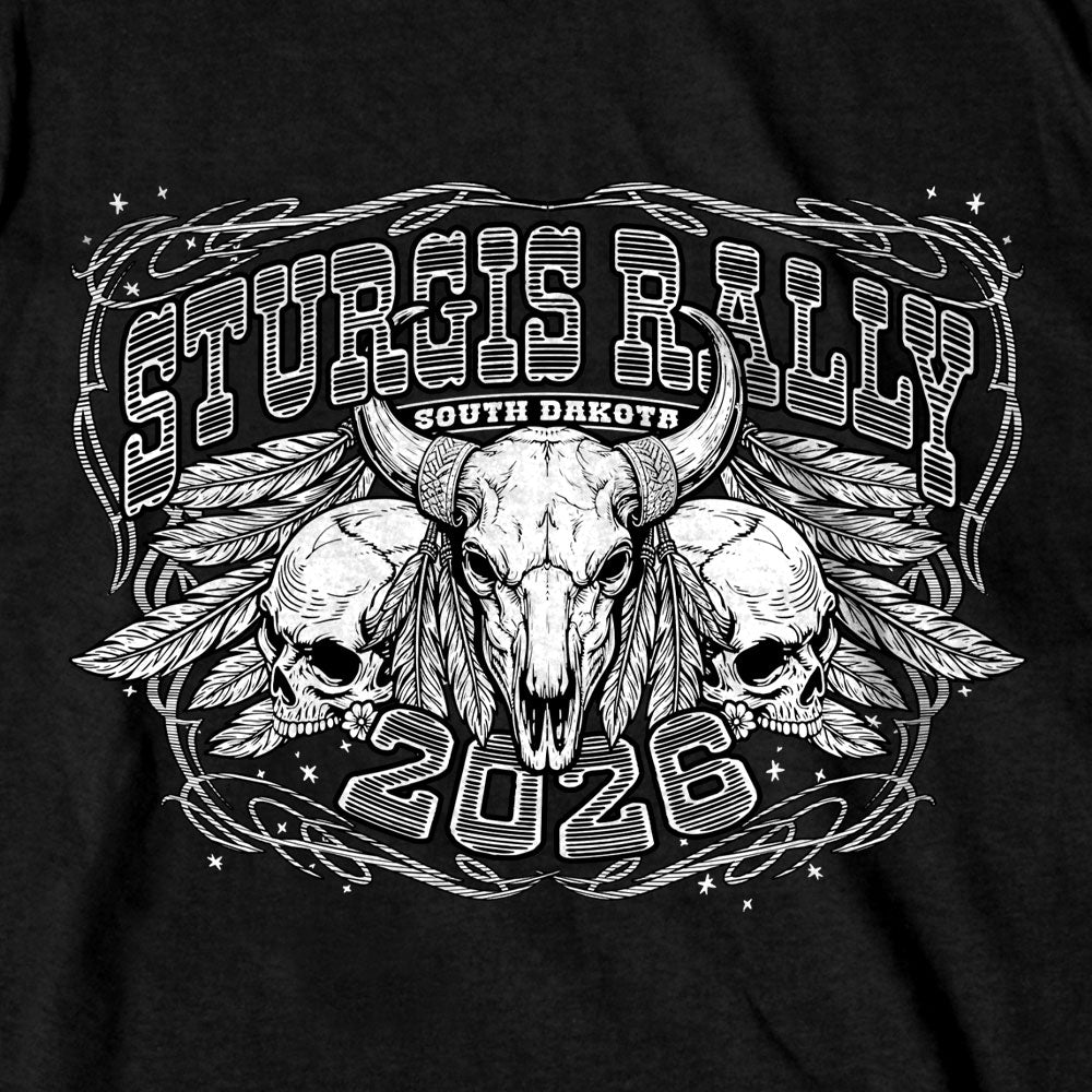 2026 Sturgis Motorcycle Rally Biason Skull Mens Black T-Shirt SPB1211