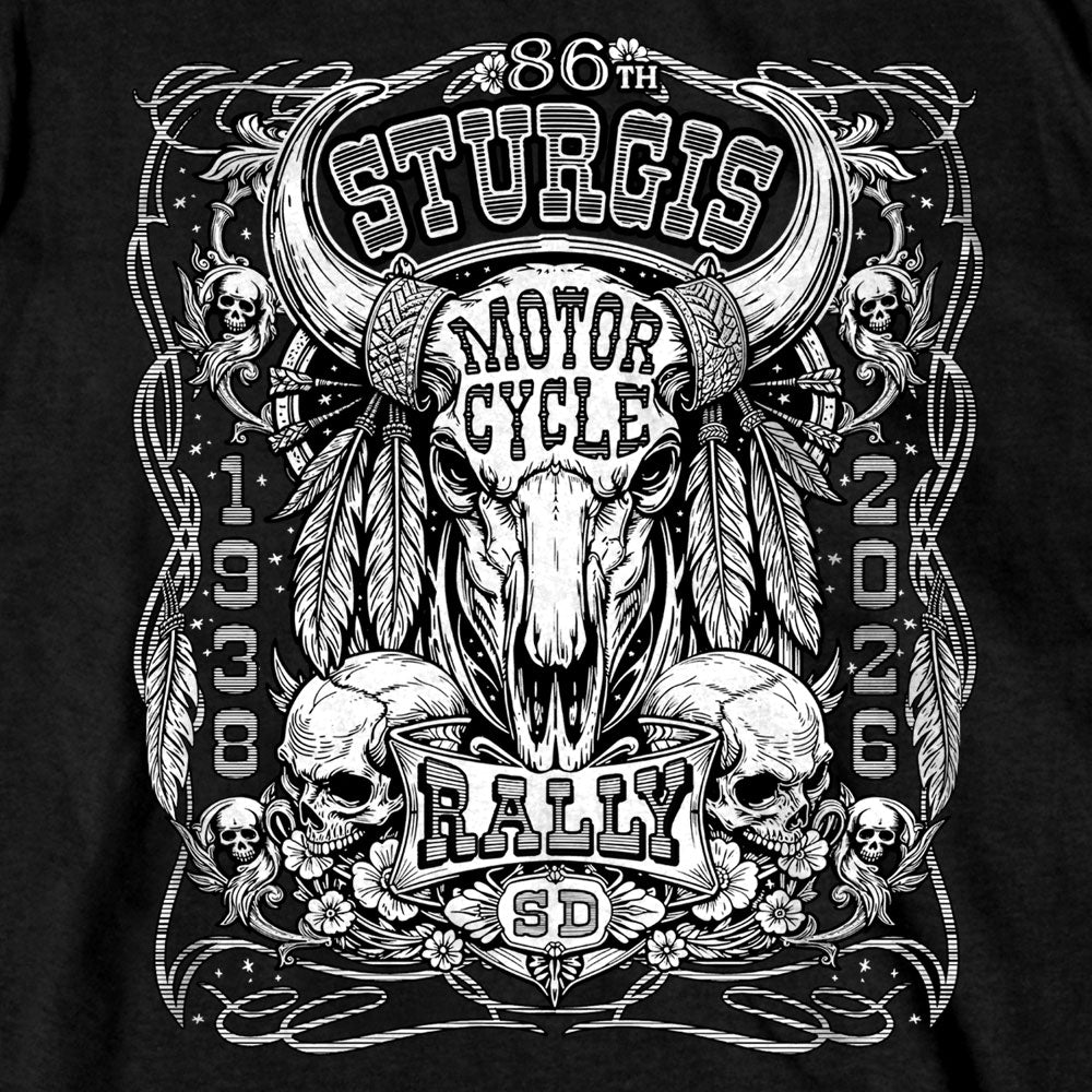 2026 Sturgis Motorcycle Rally Biason Skull Mens Black T-Shirt SPB1211