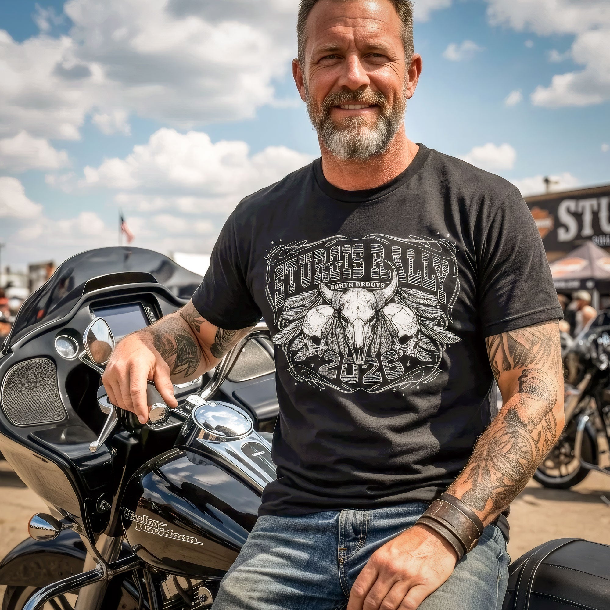 2026 Sturgis Motorcycle Rally Biason Skull Mens Black T-Shirt SPB1211