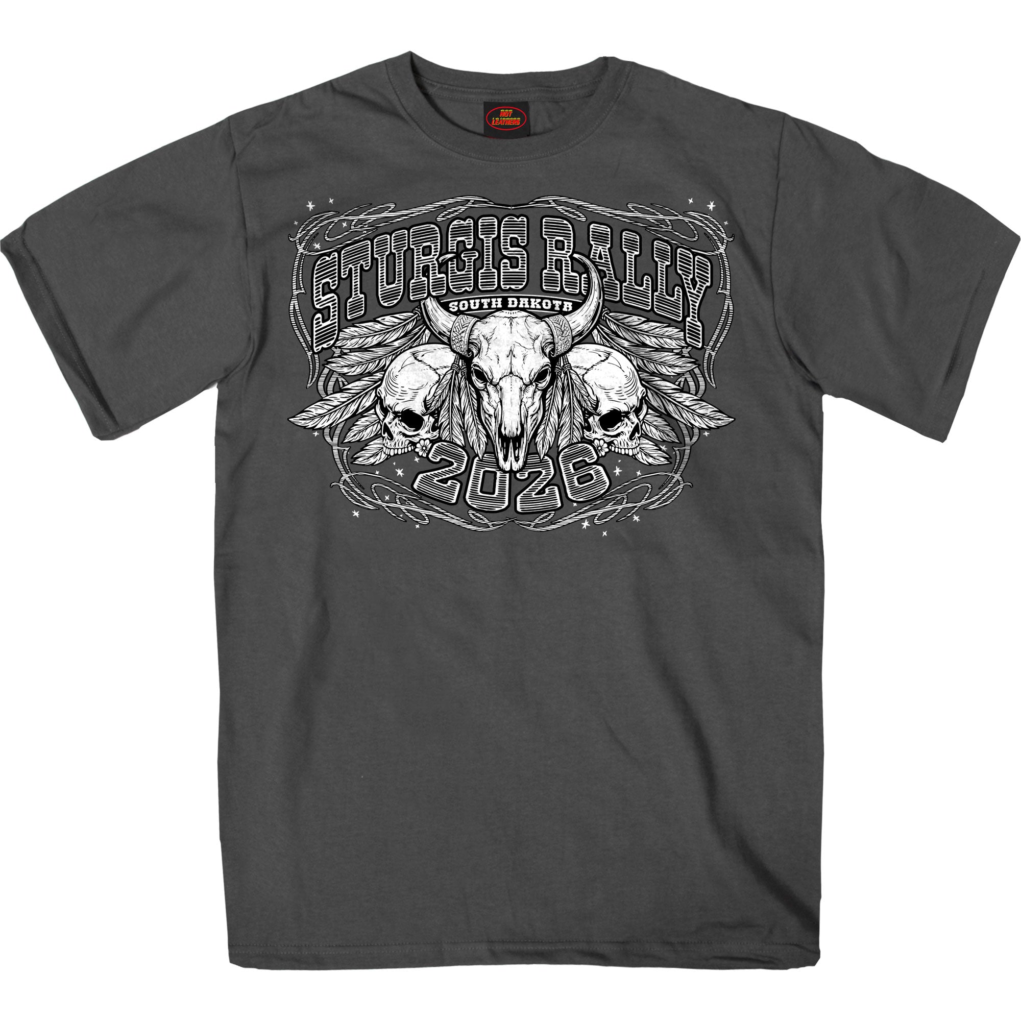 2026 Sturgis Motorcycle Rally Biason Skull Mens Charcoal T-Shirt SPB1212