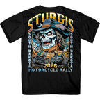 2026 Sturgis Motorcycle Rally Cowboy Skull Mens Black T-Shirt SPB1214