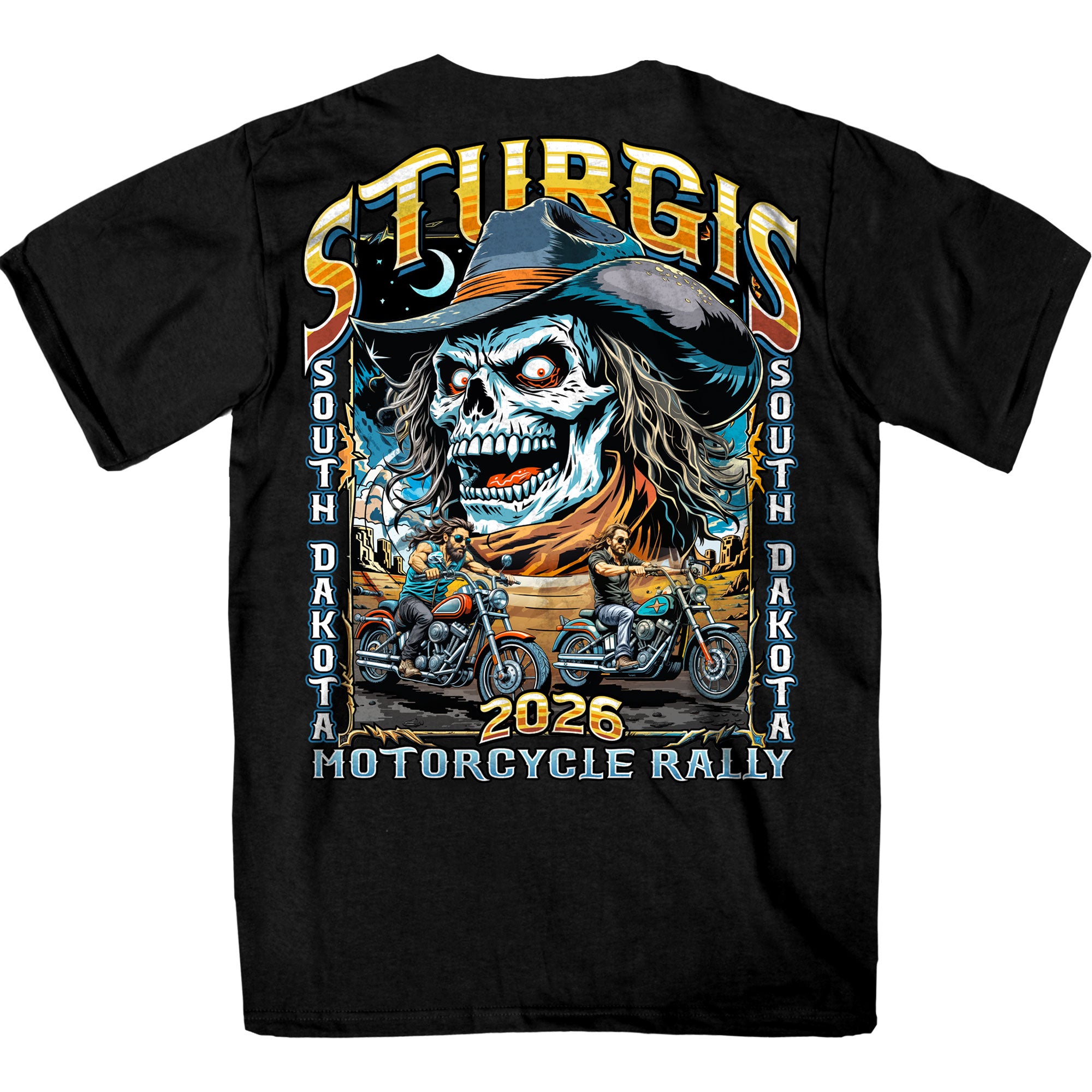 2026 Sturgis Motorcycle Rally Cowboy Skull Mens Black T-Shirt SPB1214