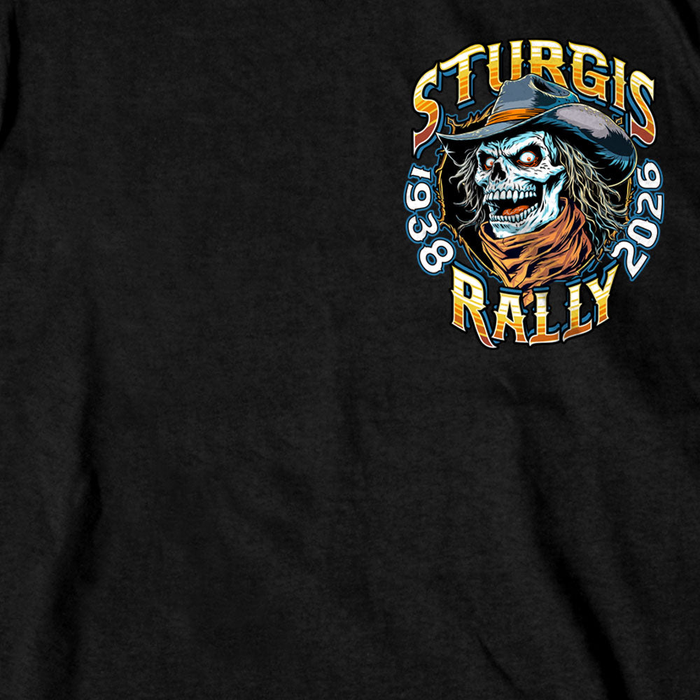 2026 Sturgis Motorcycle Rally Cowboy Skull Mens Black T-Shirt SPB1214